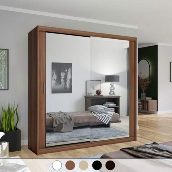 Hilton Mirror Sliding Door 120cm Wardrobe - Walnut