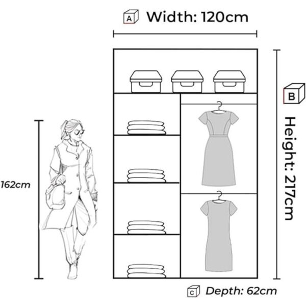 Hilton Mirror Sliding Door 120cm Wardrobe - Walnut