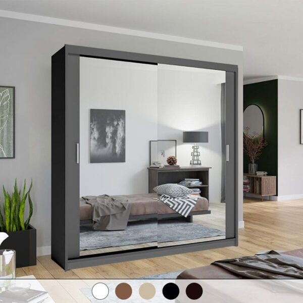 Hilton Mirror Sliding Door 203cm Wardrobe - Grey