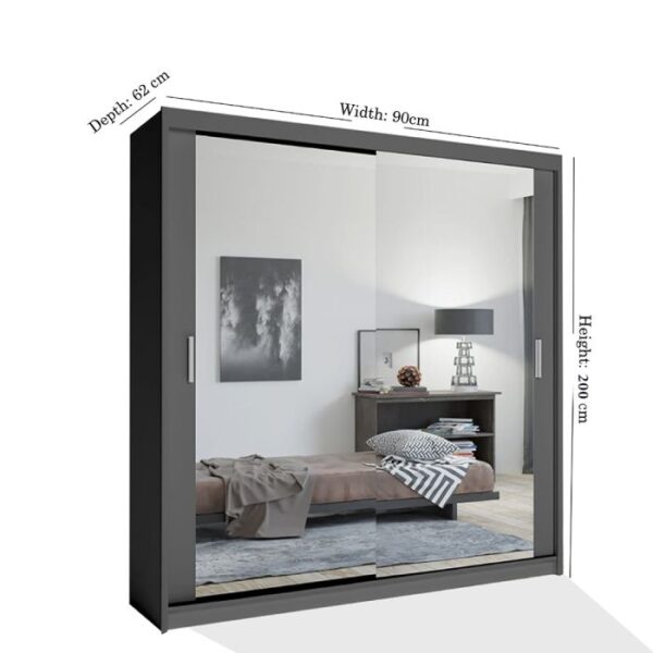 Hilton Mirror Sliding Door 90cm Wardrobe - Grey