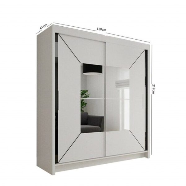 Norton Mirror Sliding Door 120cm Wardrobe - White