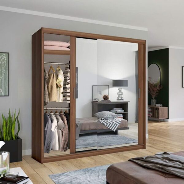 Hilton Mirror Sliding Door 203cm Wardrobe - Walnut