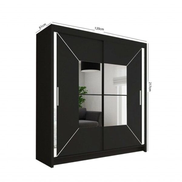 Norton Mirror Sliding Door 120cm Wardrobe - Black