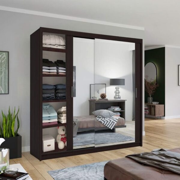 Hilton Mirror Sliding Door 203cm Wardrobe - Wenge