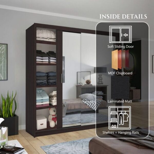 Hilton Mirror Sliding Door 203cm Wardrobe - Wenge