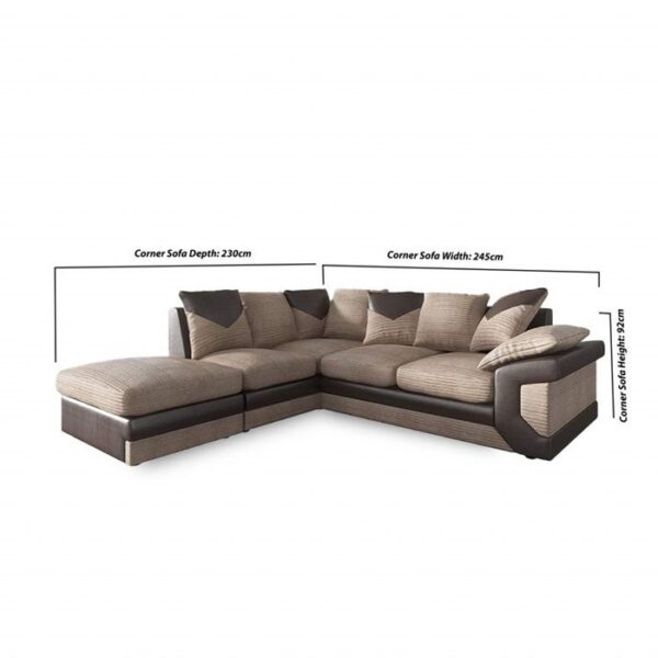 Dino Jumbo Cord Fabric Brown with Beige Corner Sofa - Right Side