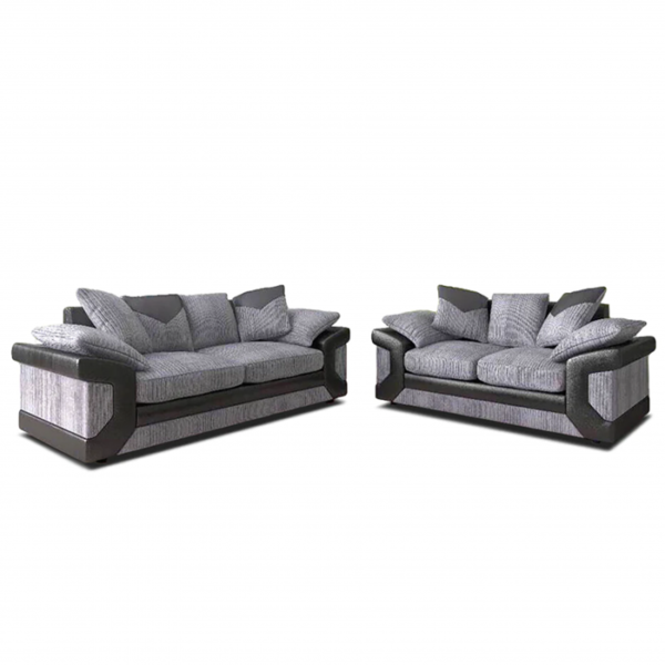 Dino Jumbo Cord 3 Seater and 2 Seater Sofa Set - Black with Grey