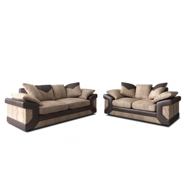 Dino Jumbo Cord 3 Seater and 2 Seater Sofa Set - Brown with Beige