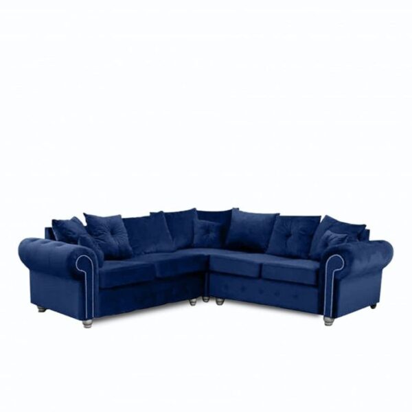 Ashwin Plush Velvet Corner Sofa Set - Blue