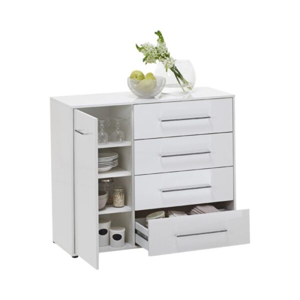 Juli 3 Up 4 Drawer 1-Door Storage Sideboard - White Gloss