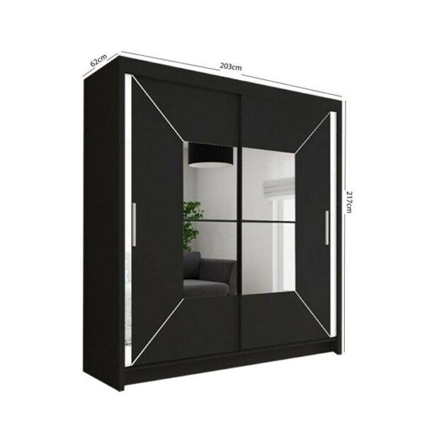 Norton Mirror Sliding Door 203cm Wardrobe - Black