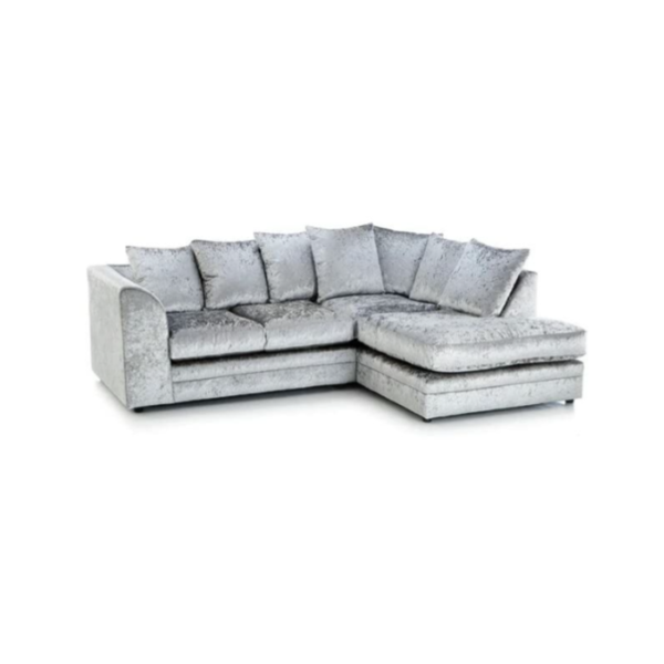 Crystal Crushed Velvet 4 Seater Silver Corner Sofa- Right Side