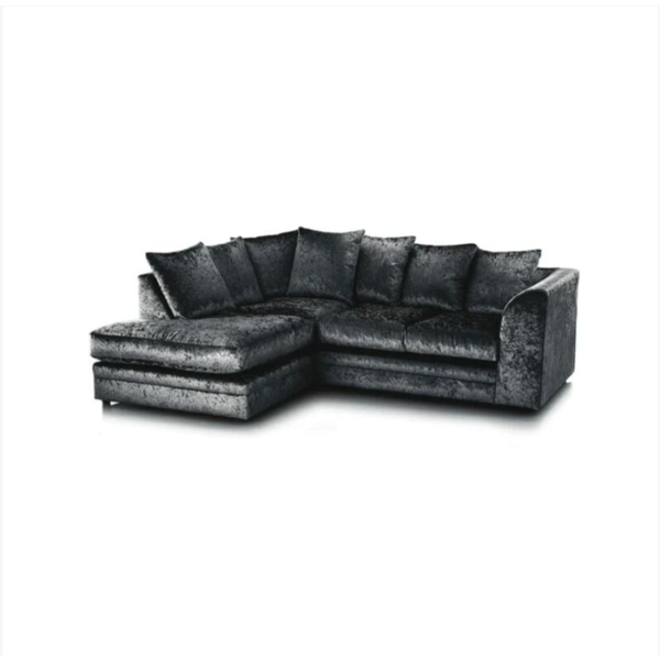 Crystal Crushed Velvet 4 Seater Black Corner Sofa- Left Side