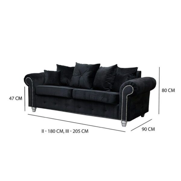 Ashwin Plush Velvet 3 Seater and 2 Seater Sofa Set - Black