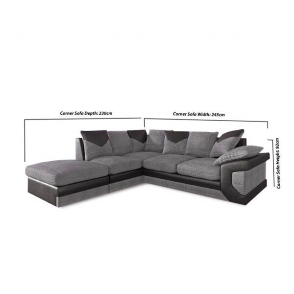 Dino Jumbo Cord Fabric Black with Grey Corner Sofa - Left Side