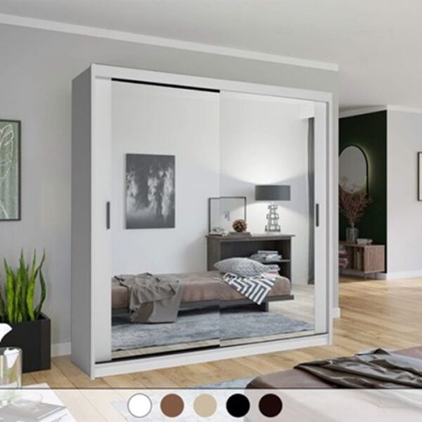 Hilton Mirror Sliding Door 203cm Wardrobe - White