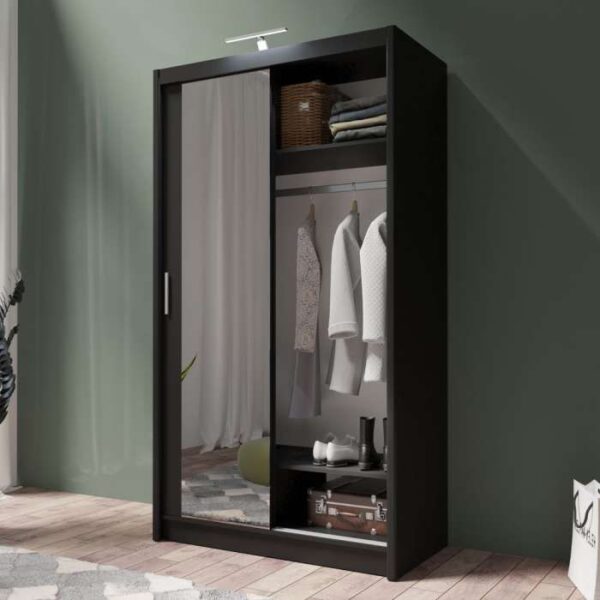 Hilton Mirror Sliding Door 120cm Wardrobe - Black