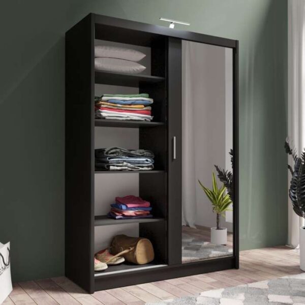 Hilton Mirror Sliding Door 120cm Wardrobe - Black