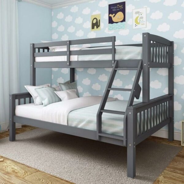 High Quality Pine Wood Triple Kids Bunk Bed - Grey