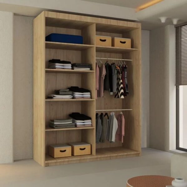 Tokyo Mirror Sliding Door 150cm Wardrobe - Oak