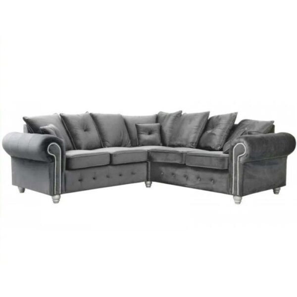 Ashwin Plush Velvet Corner Sofa Set - Grey