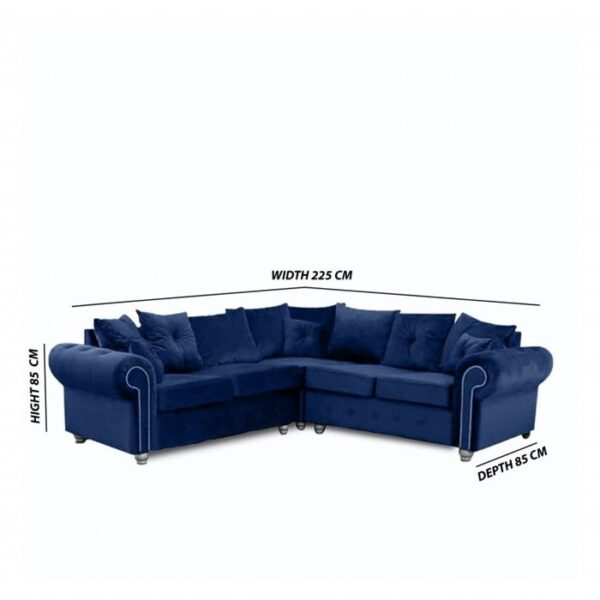 Ashwin Plush Velvet Corner Sofa Set - Blue