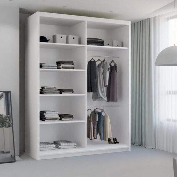 Virginia Mirror Sliding Door 150cm Wardrobe - White