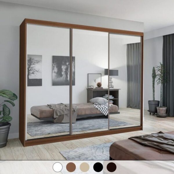 Hilton Mirror Sliding Door 250cm Large Wardrobe - Walnut