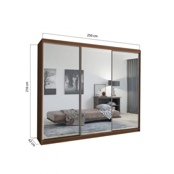 Hilton Mirror Sliding Door 250cm Large Wardrobe - Walnut