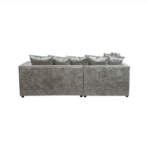 Crystal Crushed Velvet 4 Seater Silver Corner Sofa- Right Side