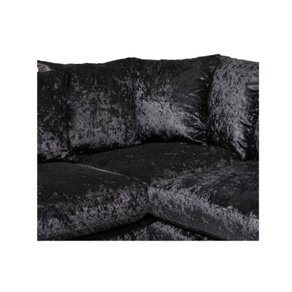 Crystal Crushed Velvet 4 Seater Black Corner Sofa- Left Side