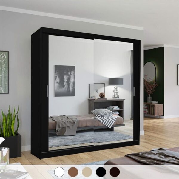 Hilton Mirror Sliding Door 203cm Wardrobe - Black