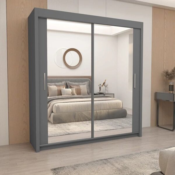 Hilton Mirror Sliding Door 180cm Wardrobe - Grey