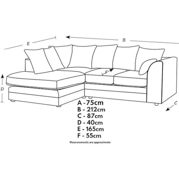 Crystal Crushed Velvet 4 Seater Silver Corner Sofa- Right Side