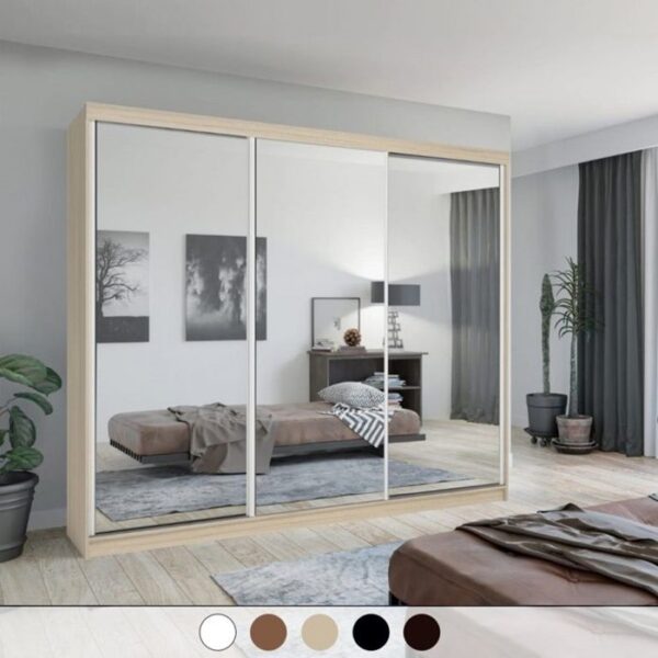 Hilton Mirror Sliding Door 250cm Large Wardrobe - Oak