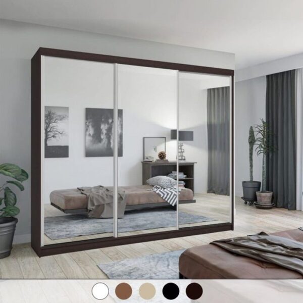 Hilton Mirror Sliding Door 250cm Large Wardrobe - Wenge