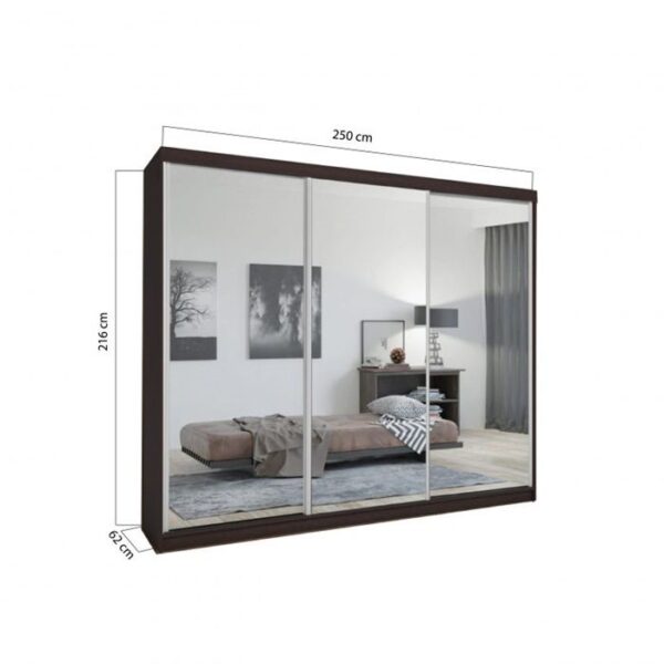 Hilton Mirror Sliding Door 250cm Large Wardrobe - Wenge