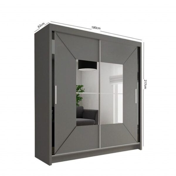 Norton Mirror Sliding Door 180cm Wardrobe - Grey