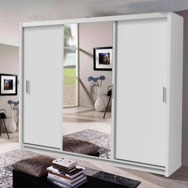 Memphis Mirror Sliding Door 250cm Wardrobe - White