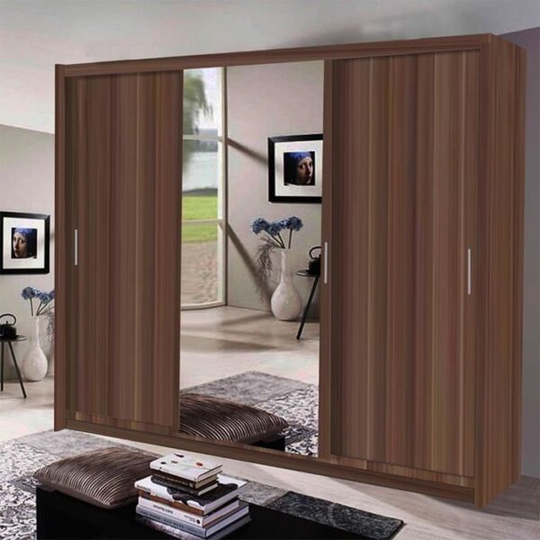 Memphis Mirror Sliding Door 250cm Wardrobe - Walnut